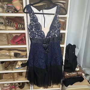 Kate Spade Navy and Black Lace Midi Dress